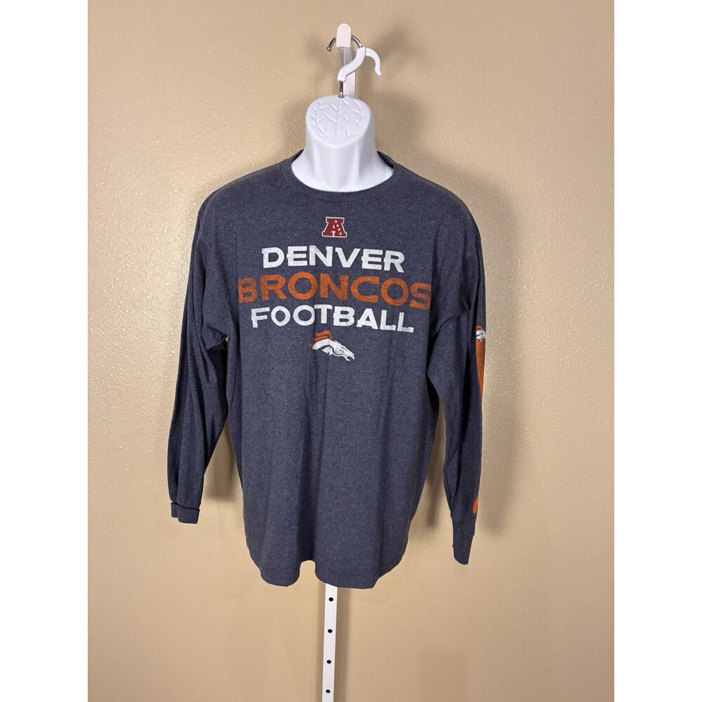 Denver Broncos Long Sleeve Men’s Large Tee Shirt Gray/Blue/Orange NFL